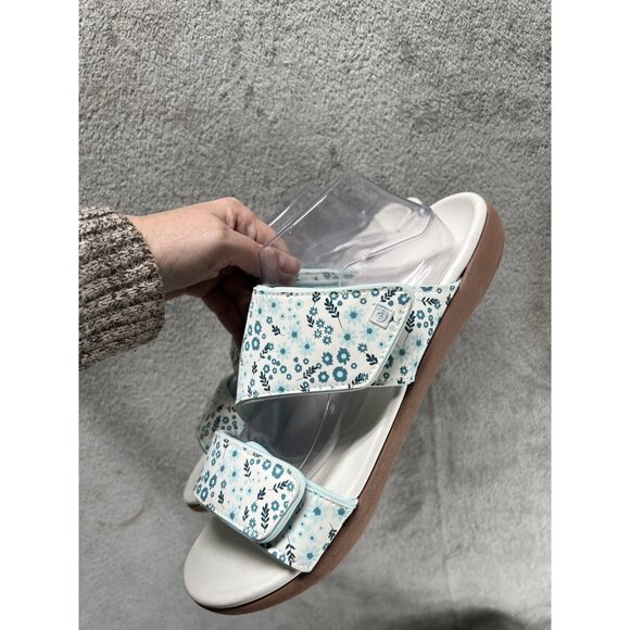 New Spenco Orthotic Nuevo Blue White Floral Flower Slide 12 D 12 Wide Sandals - Picture 2 of 8
